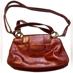 Derek Alexander East/West Top Tab Magnetic Closure Rust Orange Leather Handbag